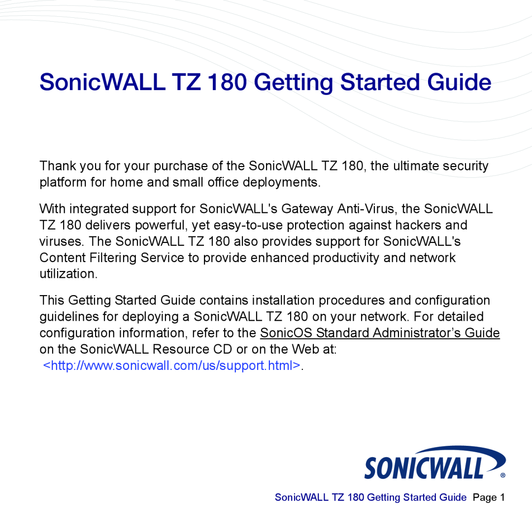 SonicWALL manual SonicWALL TZ 180 Getting Started Guide Page 
