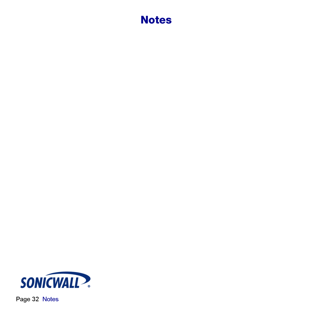 SonicWALL TZ 180 manual Page 32 Notes 