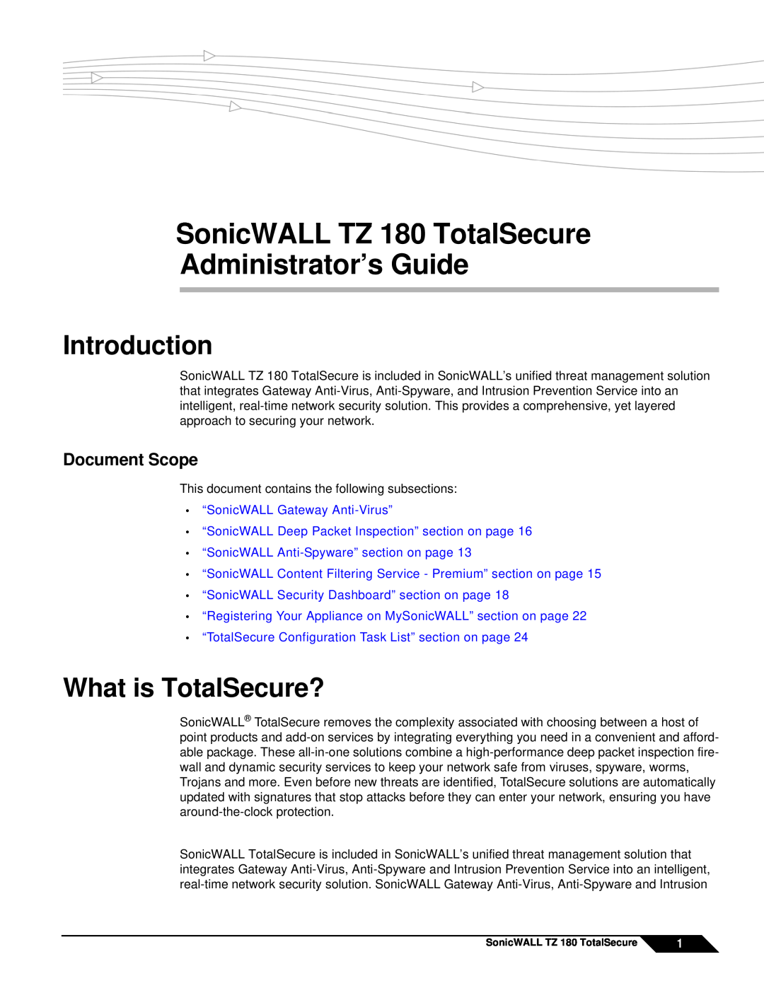 SonicWALL manual Introduction, What is TotalSecure?, Document Scope, SonicWALL TZ 180 TotalSecure 