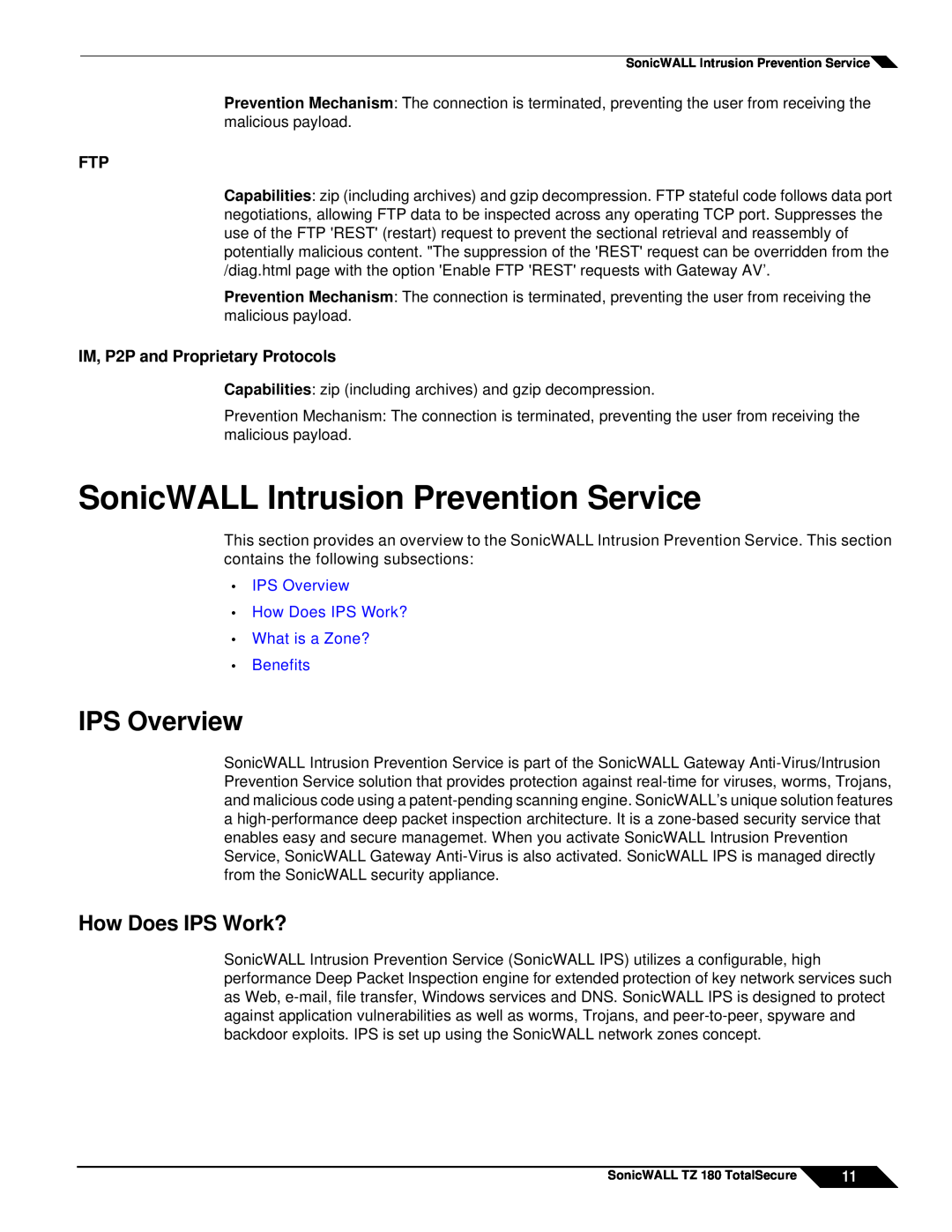 SonicWALL TZ 180 manual SonicWALL Intrusion Prevention Service, IPS Overview, How Does IPS Work? 