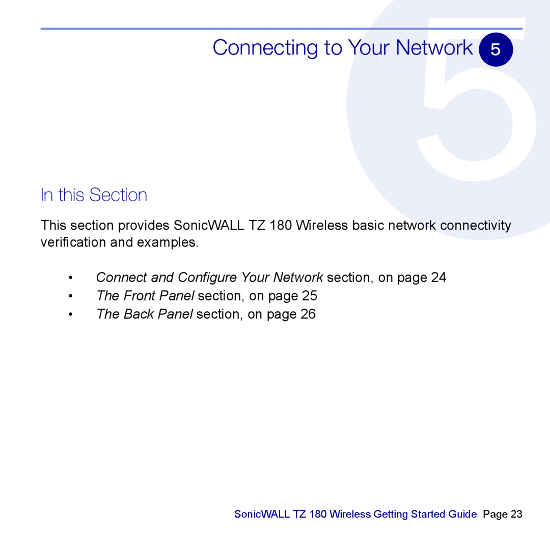 SonicWALL TZ 180 manual Connecting to Your Network, In this Section, The Front Panel section, on page 