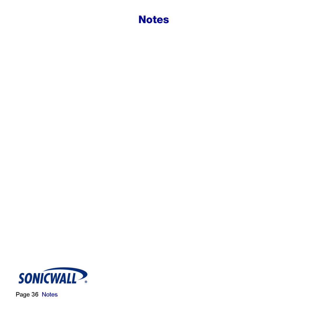 SonicWALL TZ 180 manual Page 36 Notes 