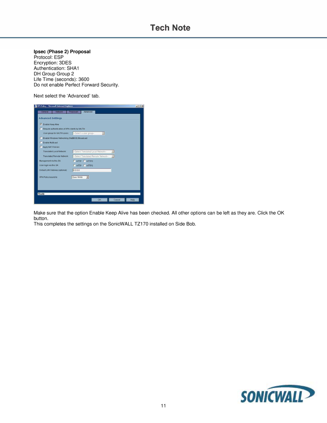 SonicWALL TZ170 manual Ipsec Phase 2 Proposal 