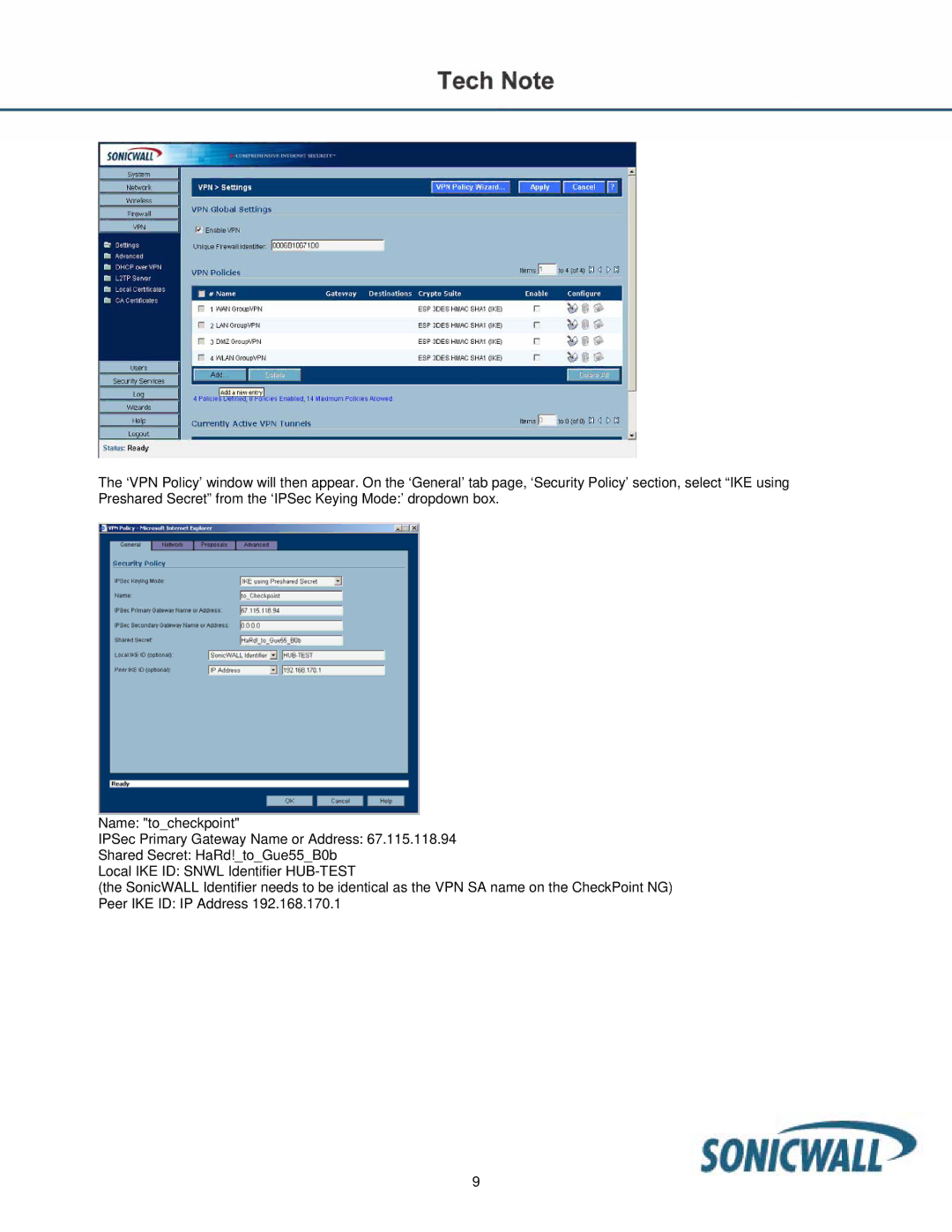 SonicWALL TZ170 manual 