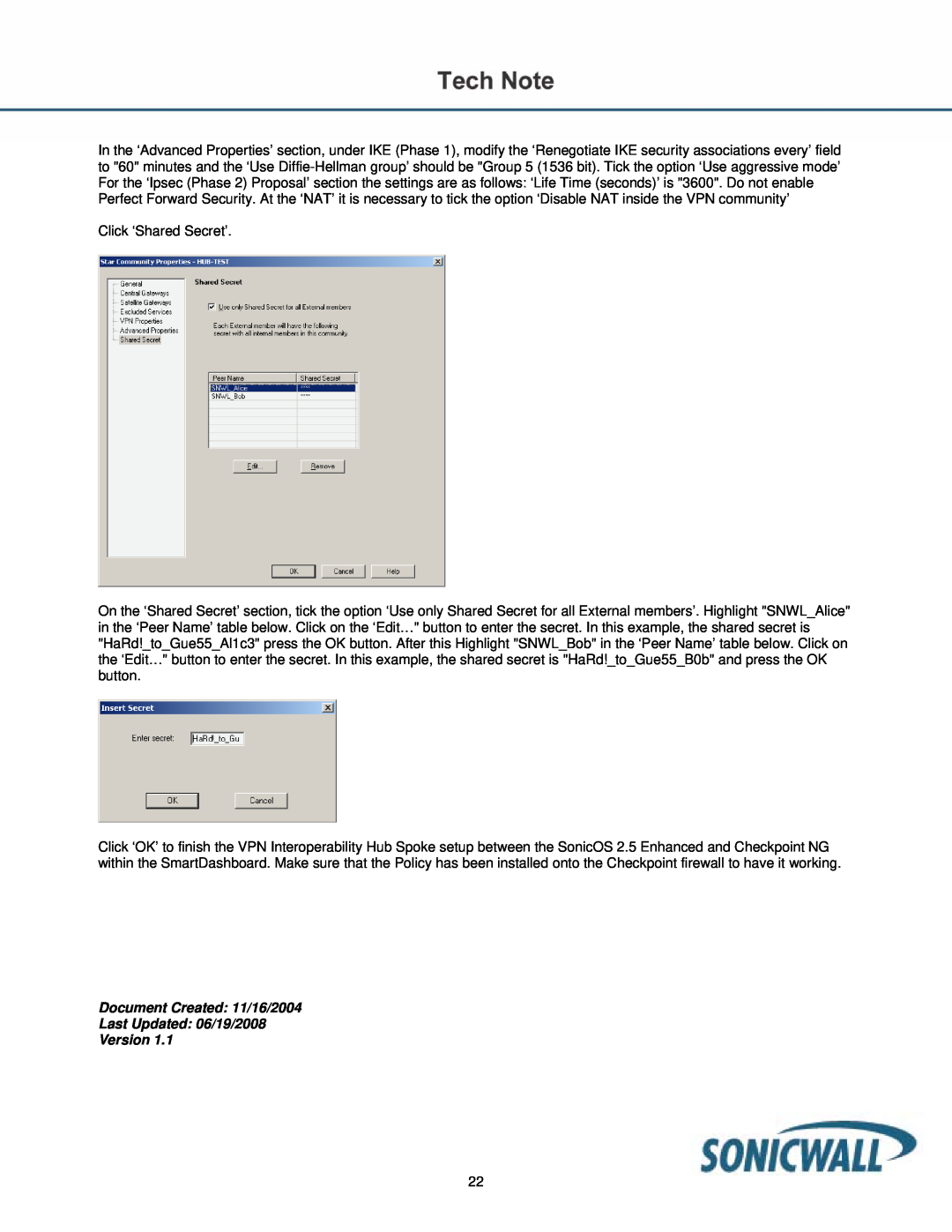SonicWALL TZ170 manual Document Created 11/16/2004 Last Updated 06/19/2008 Version 