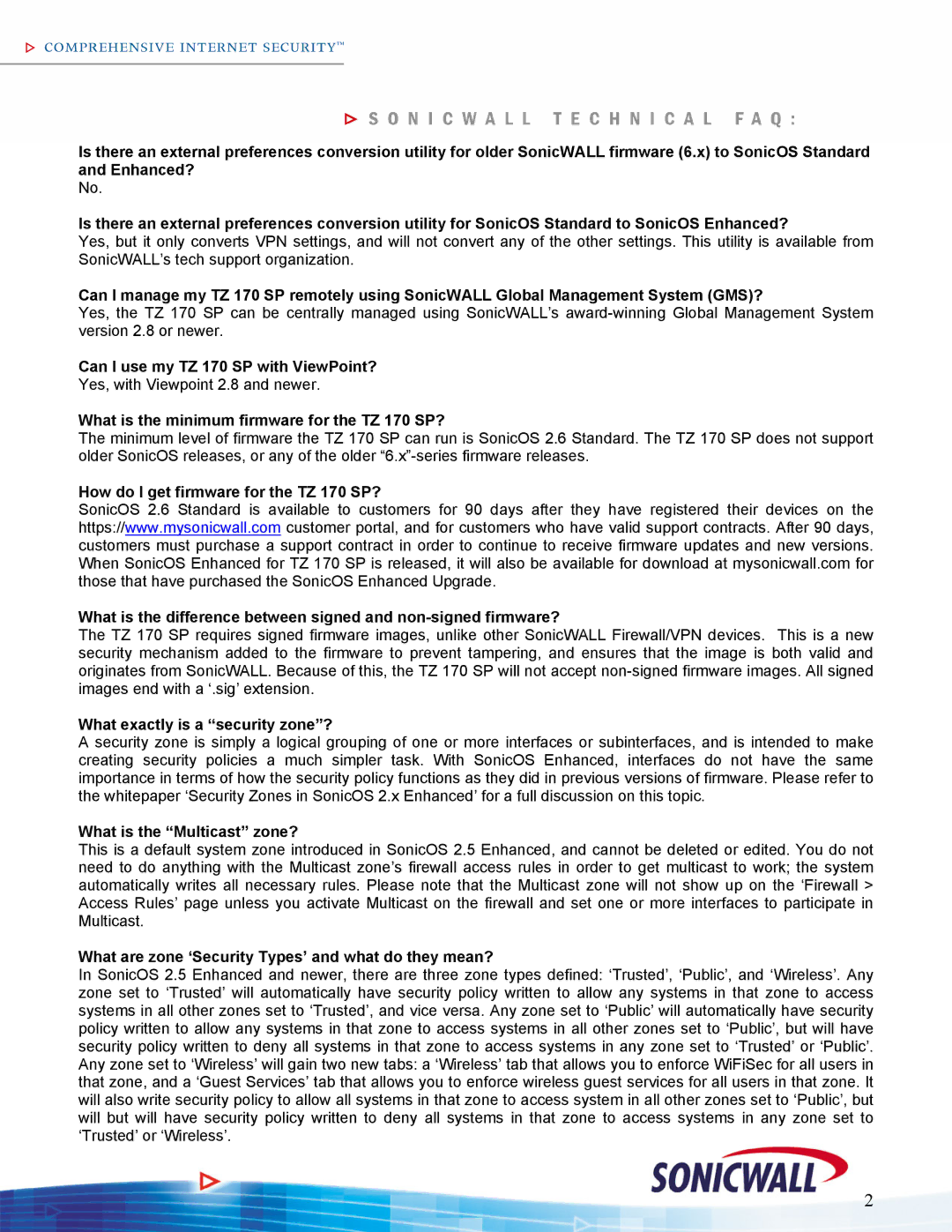 SonicWALL TZ170SP manual Can I use my TZ 170 SP with ViewPoint?, What is the minimum firmware for the TZ 170 SP? 