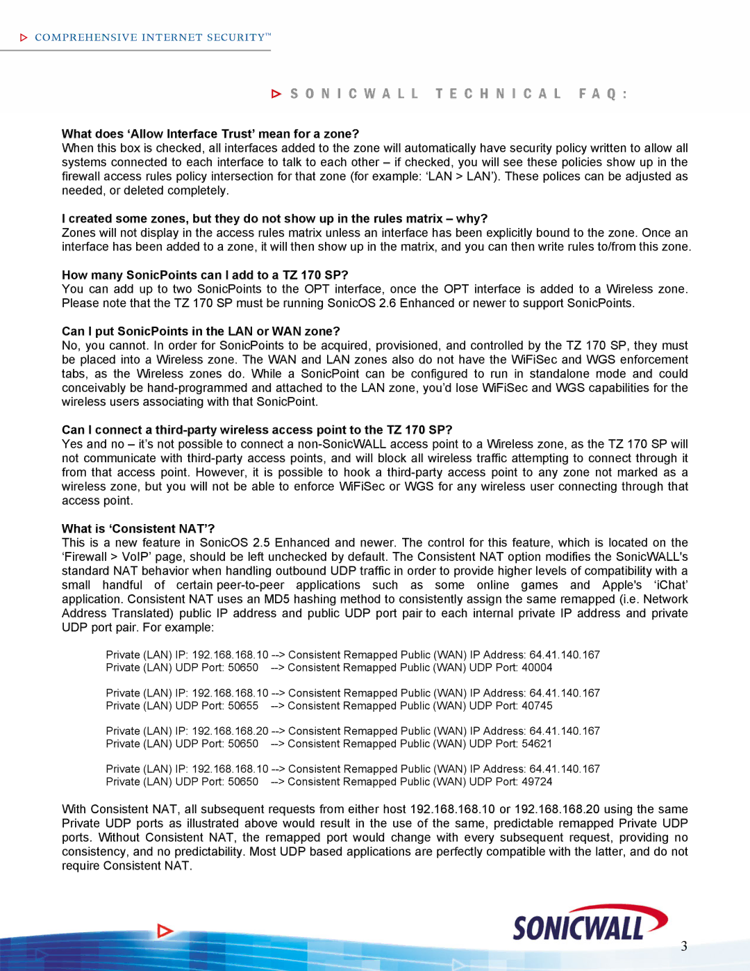 SonicWALL TZ170SP manual What does ‘Allow Interface Trust’ mean for a zone?, How many SonicPoints can I add to a TZ 170 SP? 