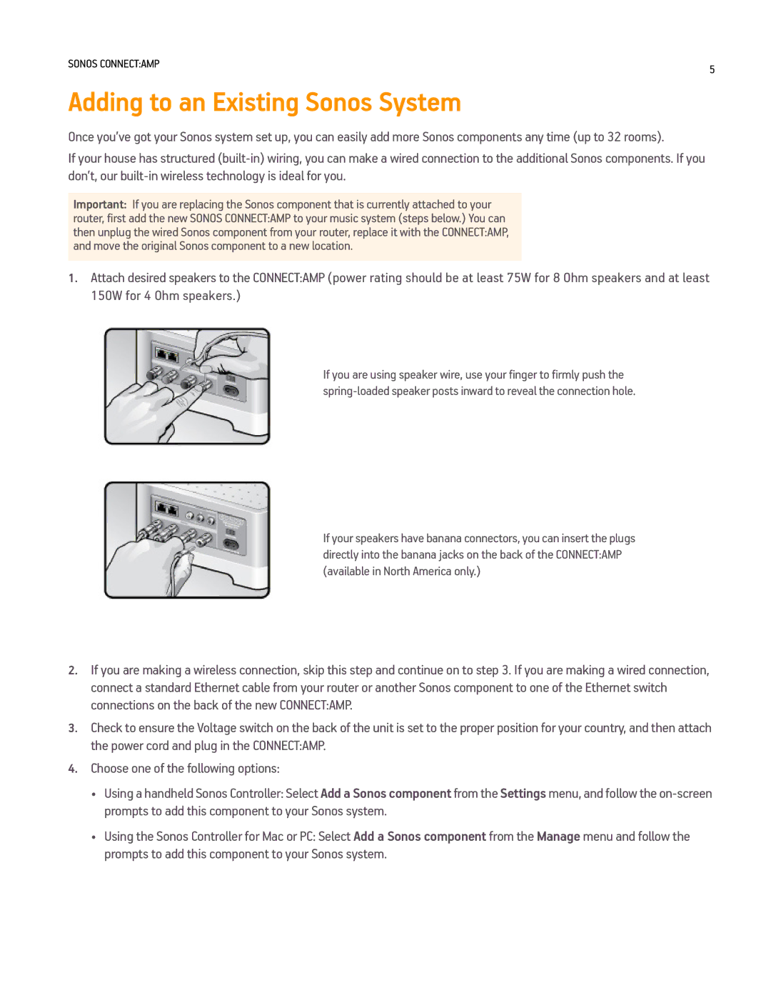 Sonos CONNECTAMP manual Adding to an Existing Sonos System 