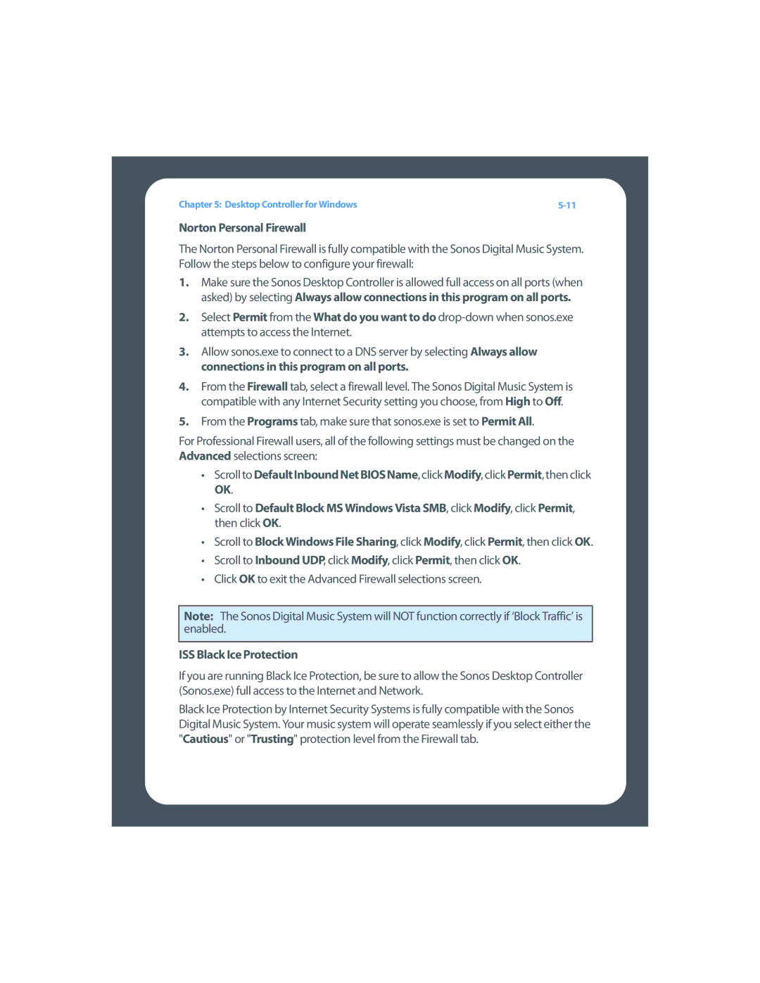 Sonos Digital Music System manual Norton Personal Firewall, ISS Black Ice Protection 