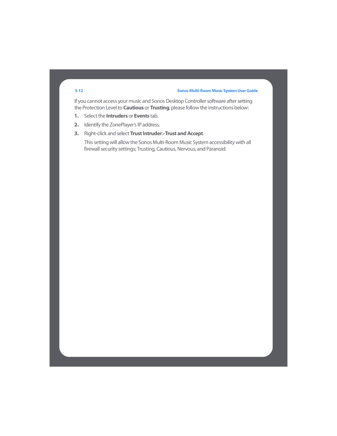 Sonos Multi-Room Music System manual Right-click and select Trust IntruderTrust and Accept 