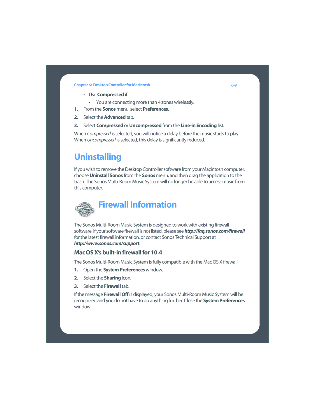 Sonos Multi-Room Music System manual Uninstalling, Mac OS X’s built-in firewall for, Open the System Preferences window 