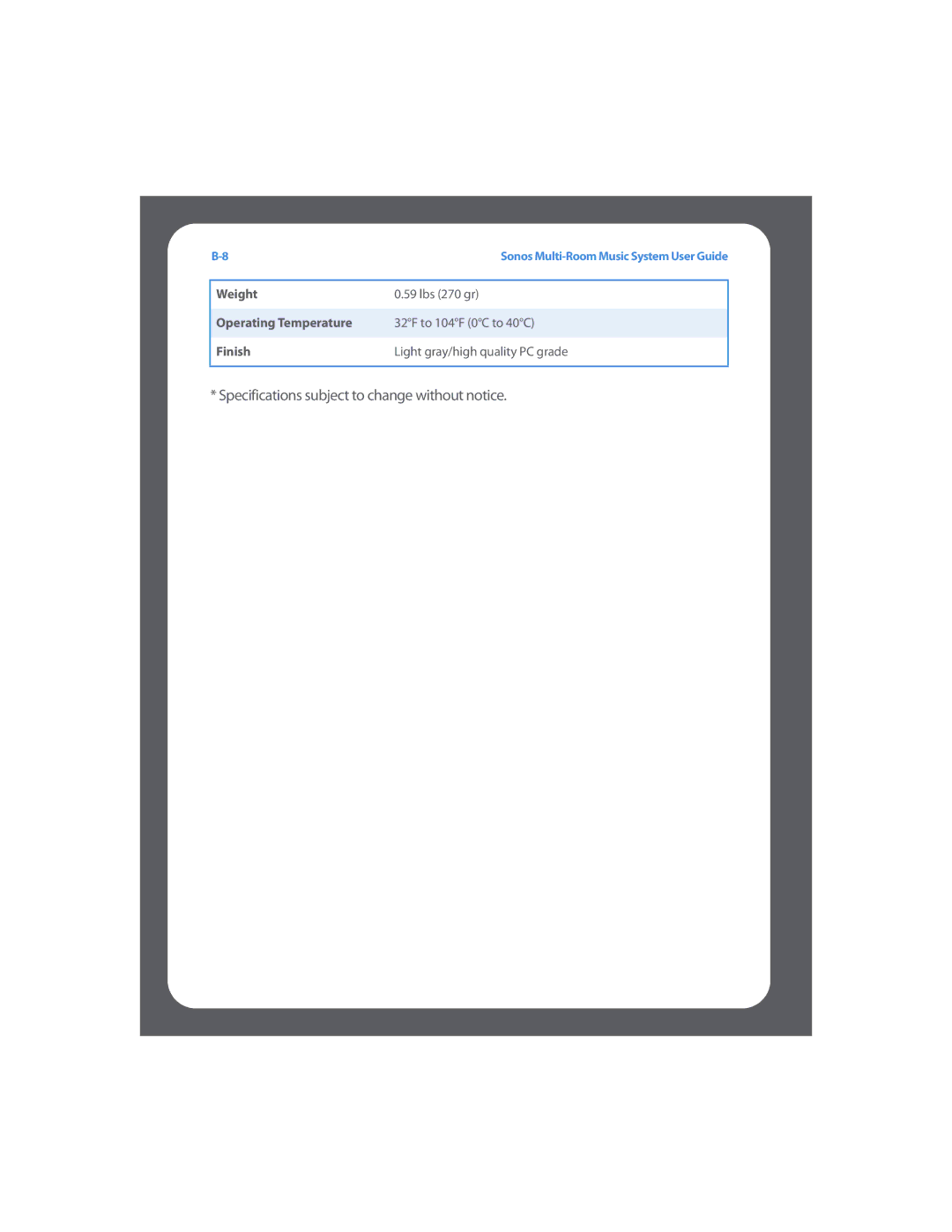 Sonos Multi-Room Music System manual Specifications subject to change without notice 