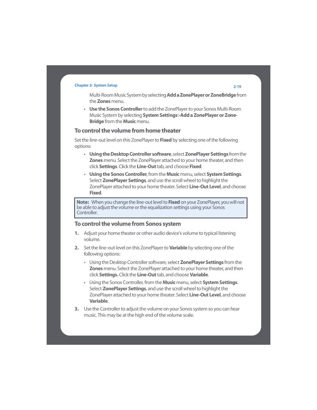 Sonos Multi-Room Music System manual To control the volume from home theater, To control the volume from Sonos system 