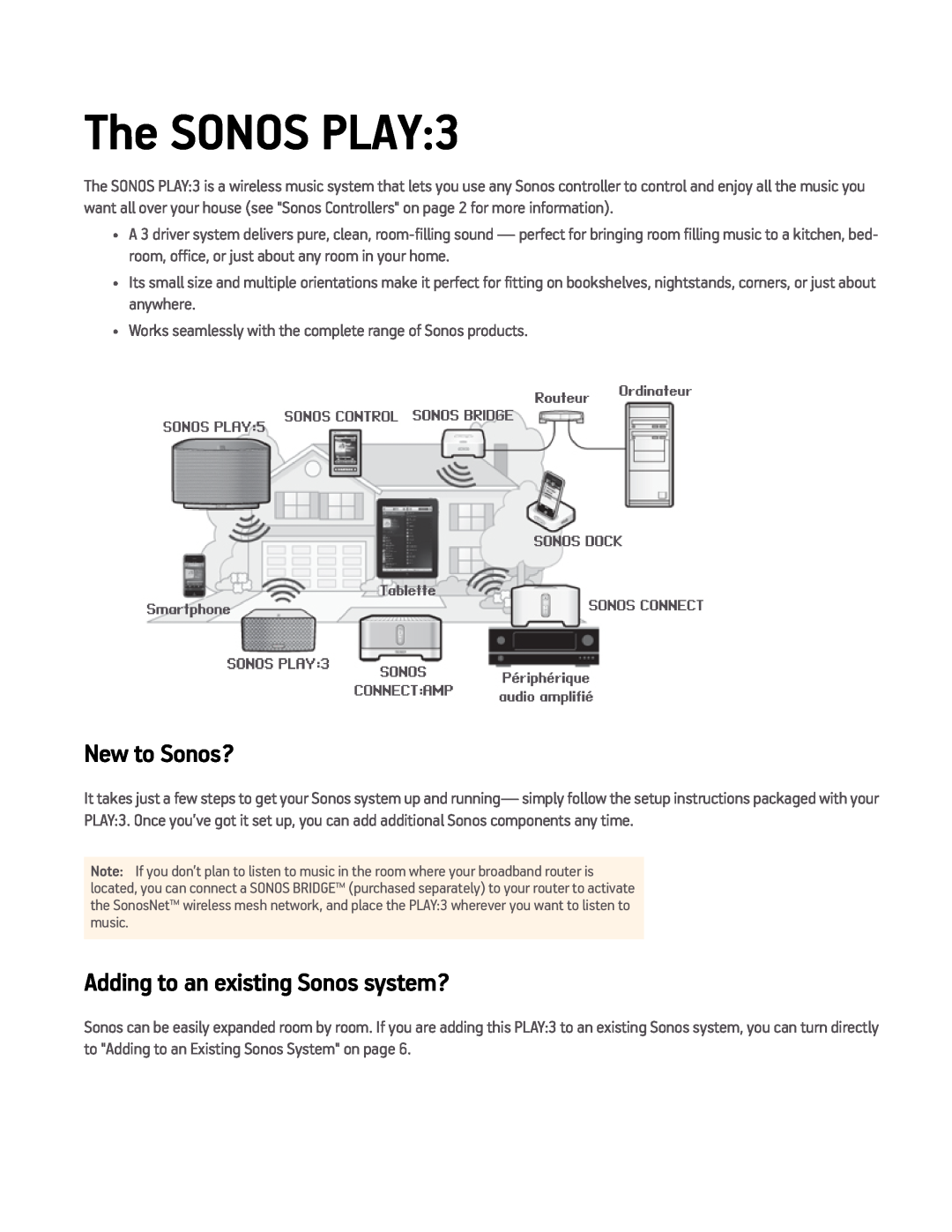 Sonos PLAY3US1BLK manual New to Sonos?, Adding to an existing Sonos system?, The SONOS PLAY 
