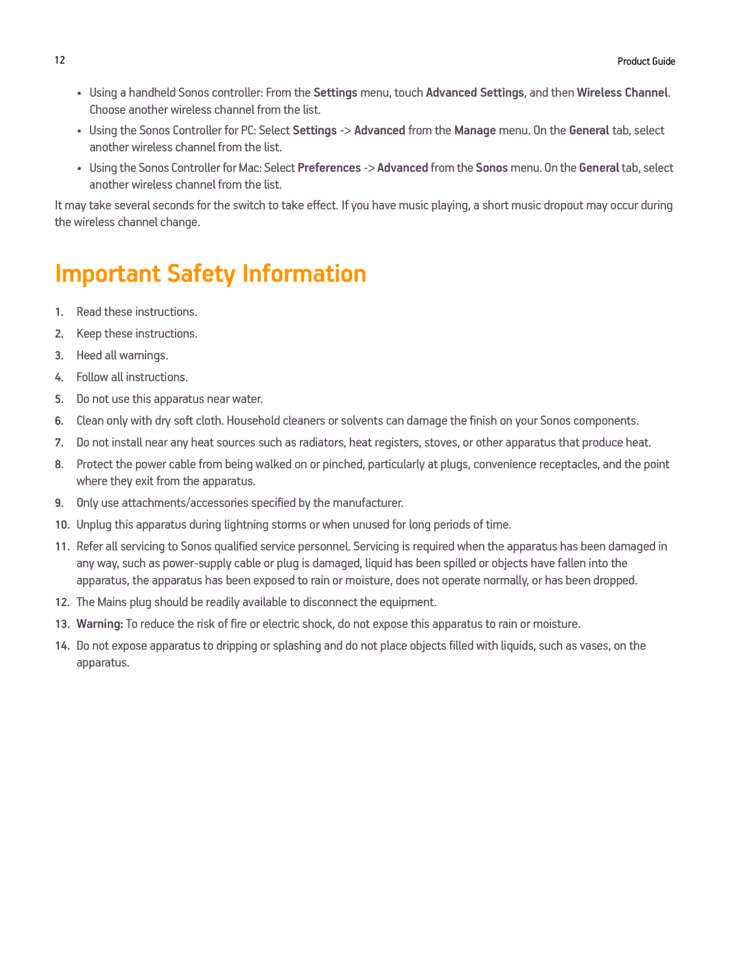 Sonos PLAY5BLACK, PLAY5WHITE manual Important Safety Information 