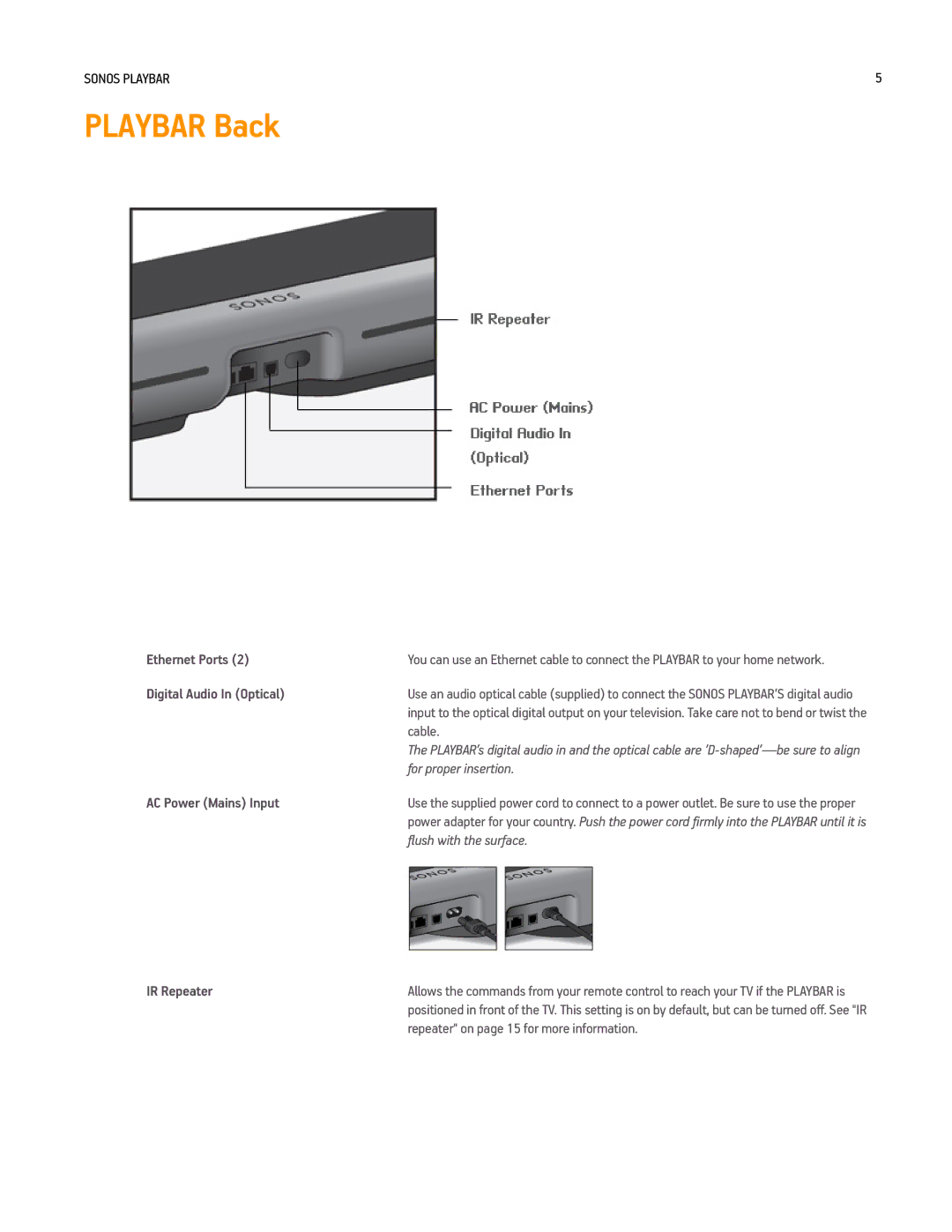 Sonos PLAYBAR manual Playbar Back, Digital Audio In Optical 