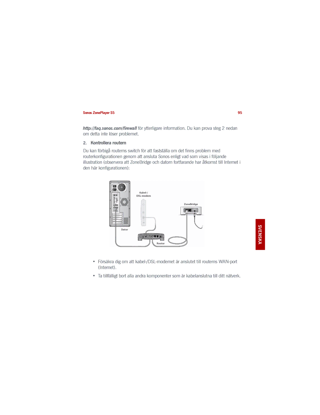 Sonos S5 manual Kontrollera routern 