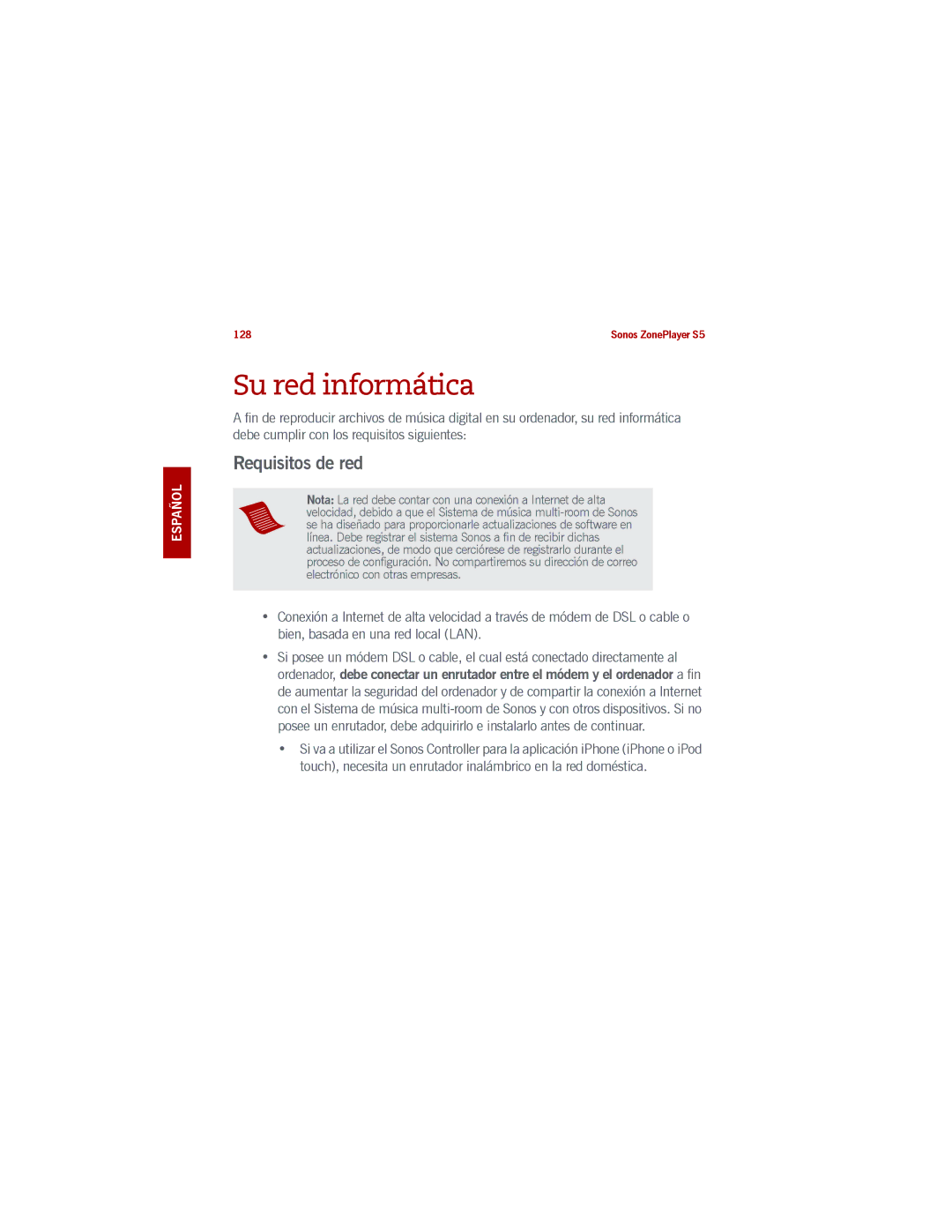 Sonos S5 manual Su red informática, Requisitos de red 