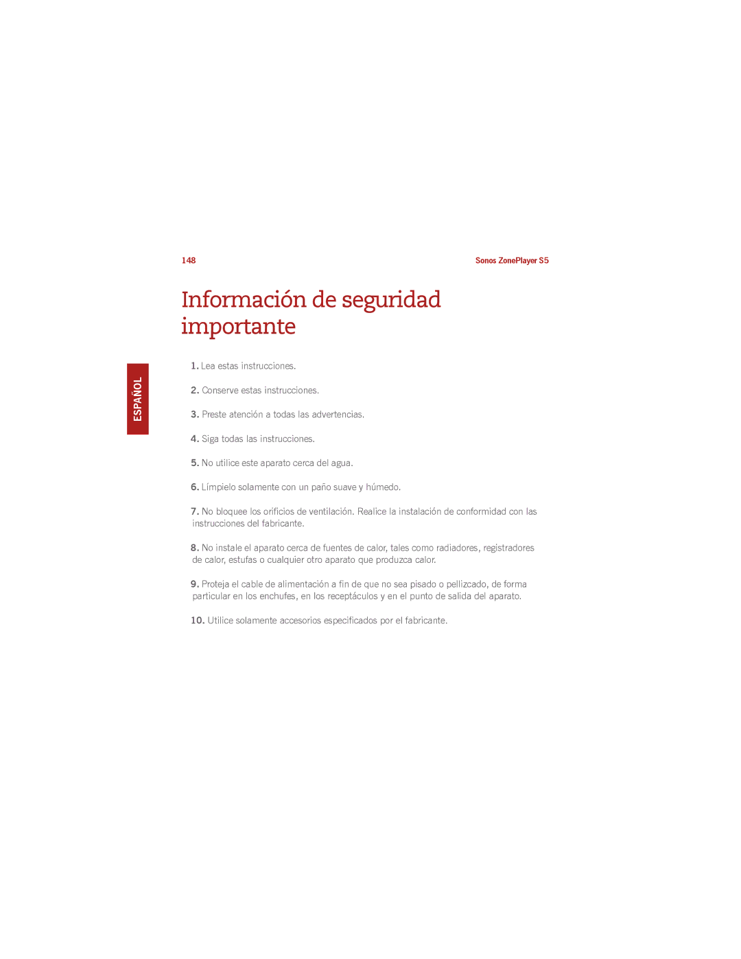 Sonos S5 manual Información de seguridad importante 