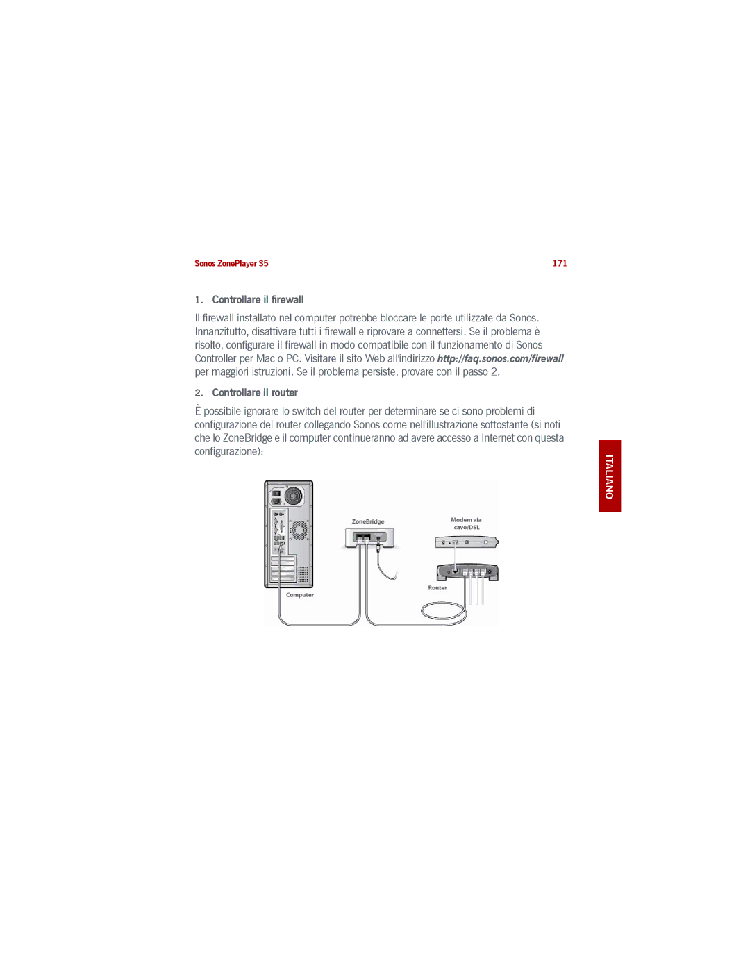 Sonos S5 manual Controllare il firewall Controllare il router 