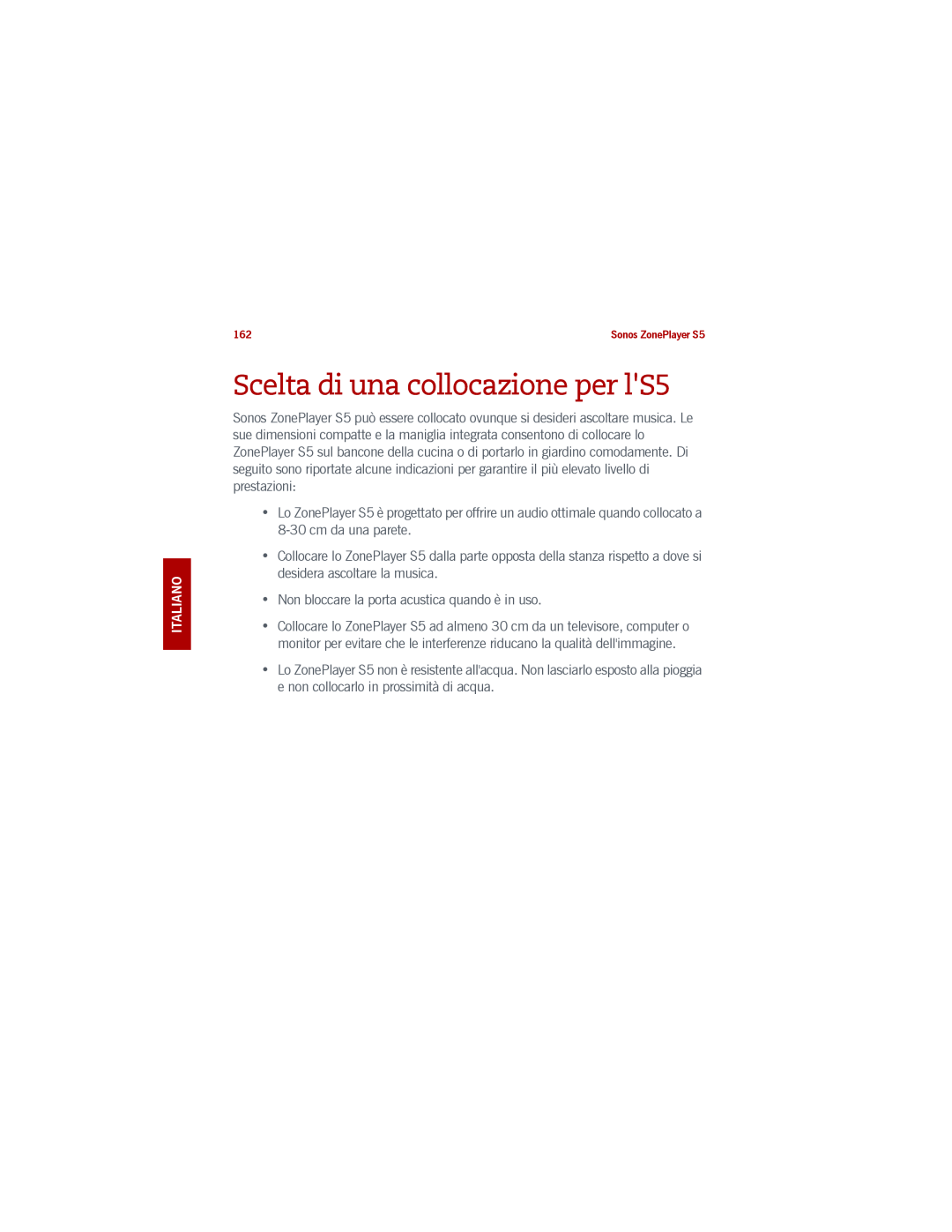 Sonos manual Scelta di una collocazione per lS5, Svenska Italiano 