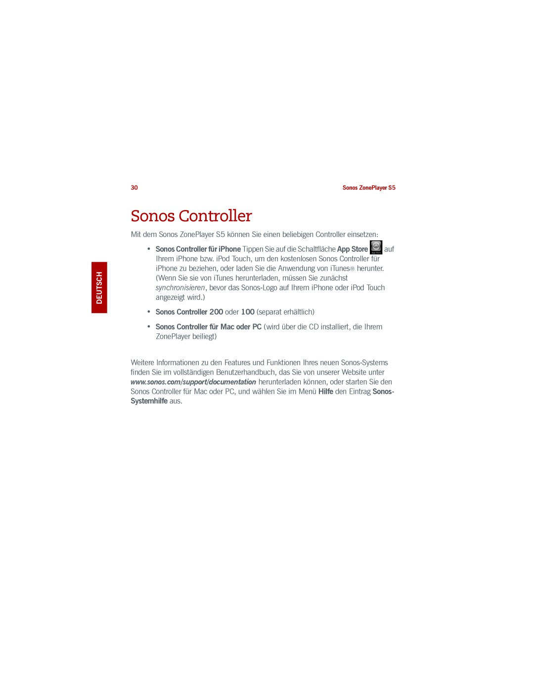 Sonos S5 manual Sonos Controller 