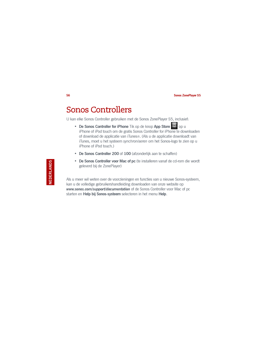 Sonos S5 manual Sonos Controllers, De Sonos Controller for iPhone Tik op de knop App Store op u 