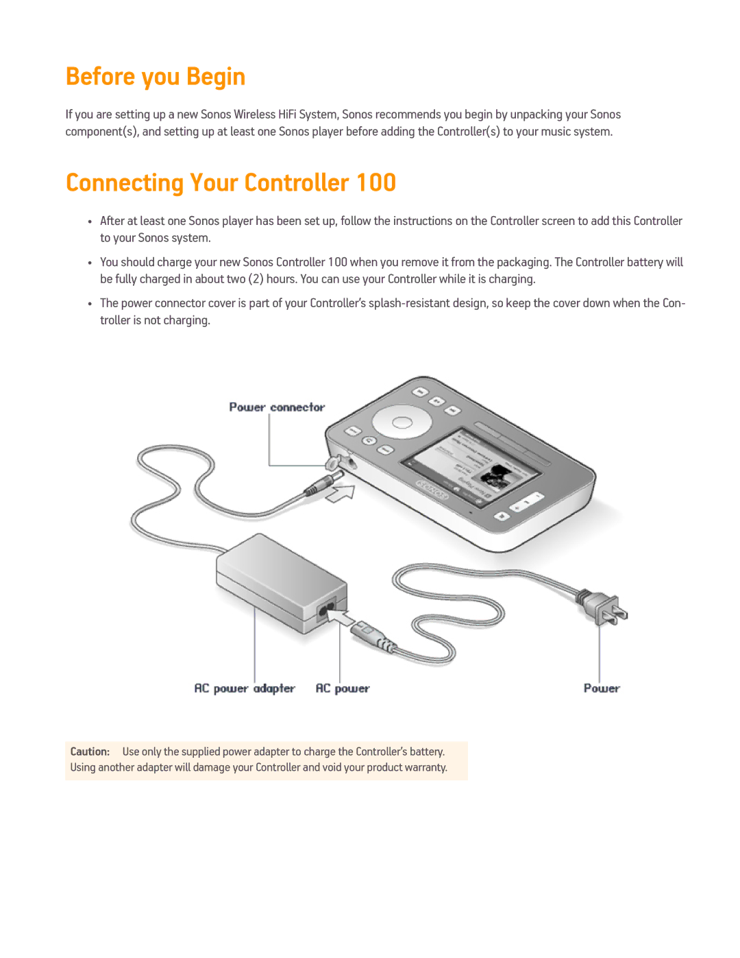 Sonos Sonos Controller 100 manual Before you Begin, Connecting Your Controller 