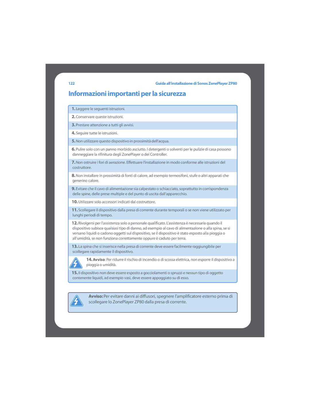 Sonos ZP80 setup guide Informazioni importanti per la sicurezza 