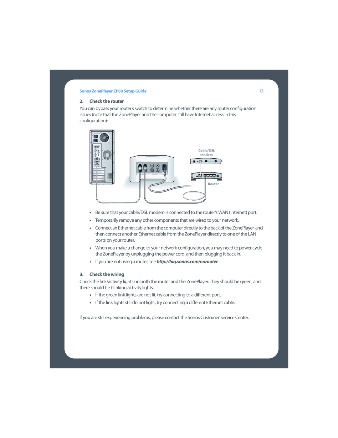 Sonos ZP80 setup guide Check the router, Check the wiring 