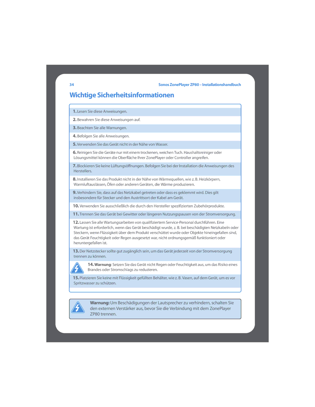 Sonos ZP80 setup guide Wichtige Sicherheitsinformationen 
