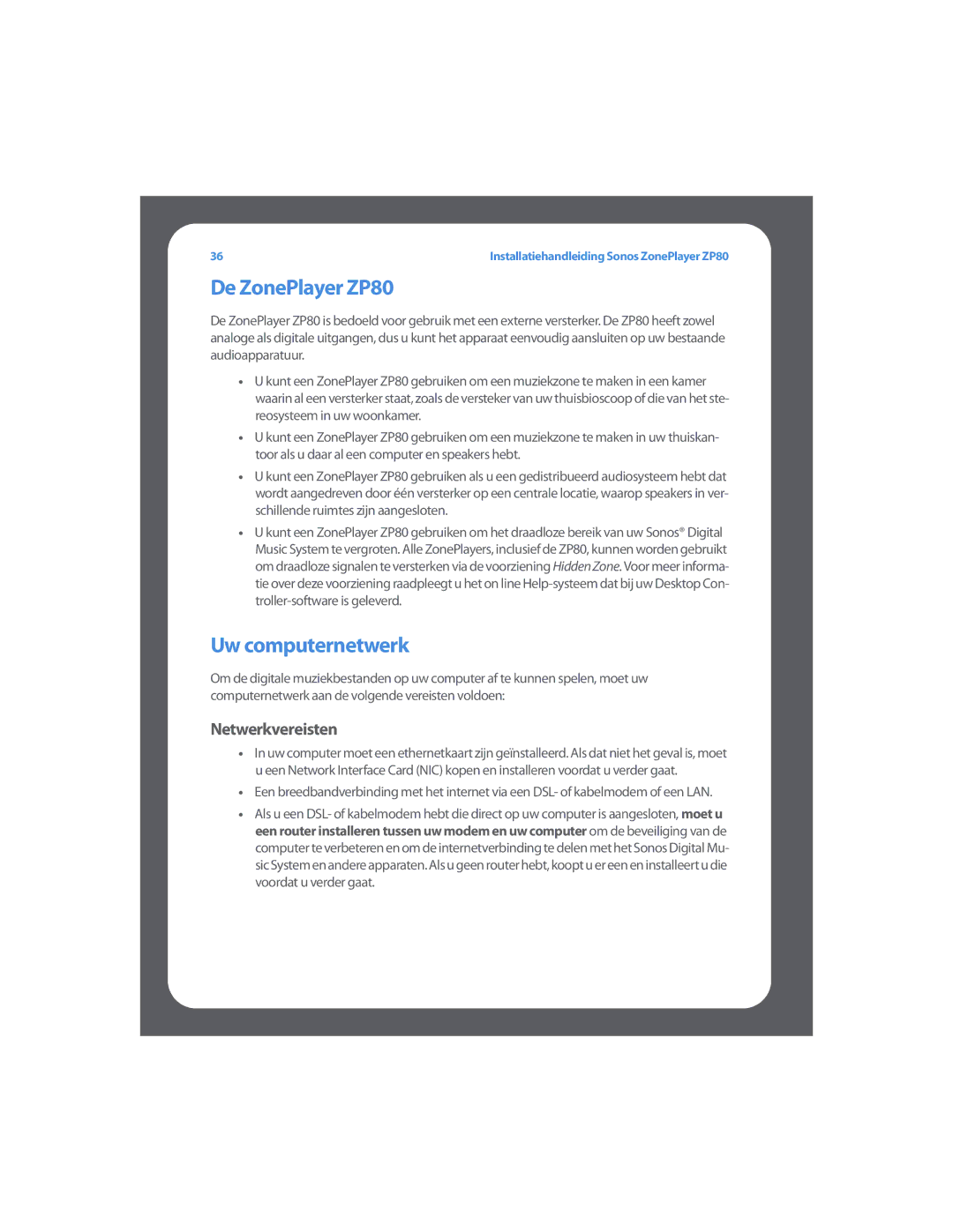 Sonos setup guide De ZonePlayer ZP80, Uw computernetwerk, Netwerkvereisten 