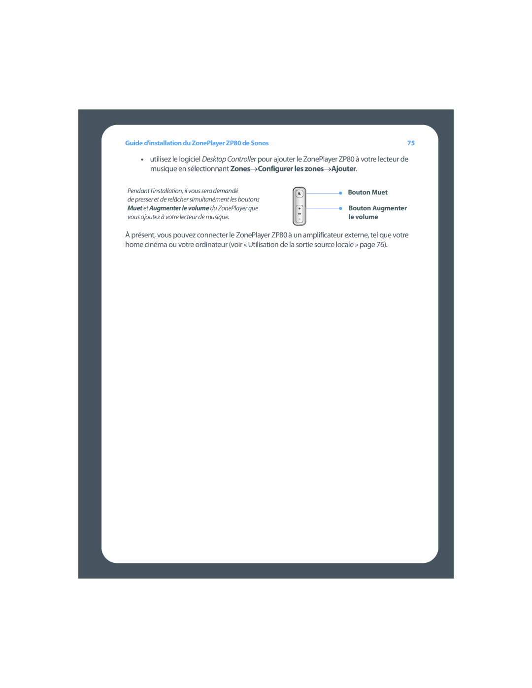 Sonos ZP80 setup guide Bouton Muet 