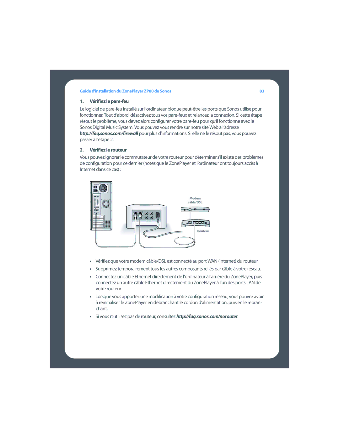 Sonos ZP80 setup guide Vérifiez le pare-feu Vérifiez le routeur 