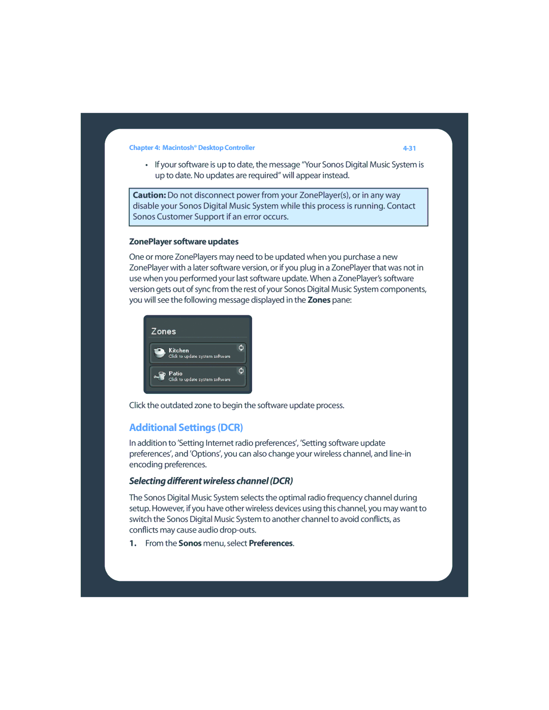 Sonos ZP80F manual Additional Settings DCR, Selecting different wireless channel DCR 