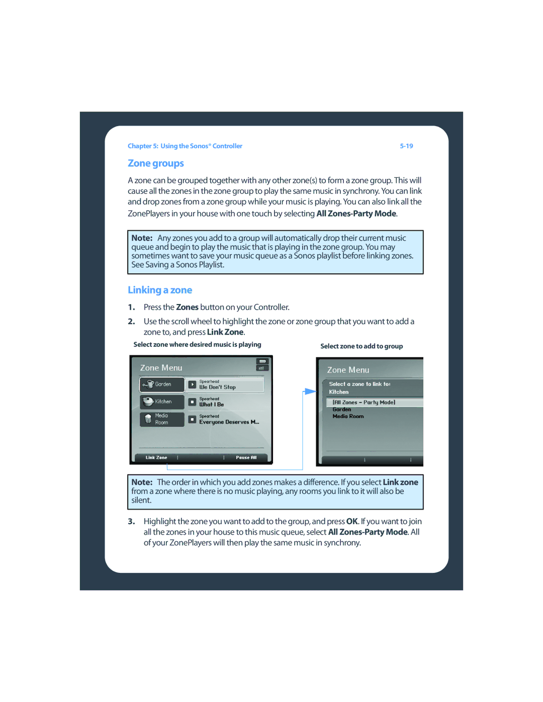 Sonos ZP80F manual Zone groups, Linking a zone 