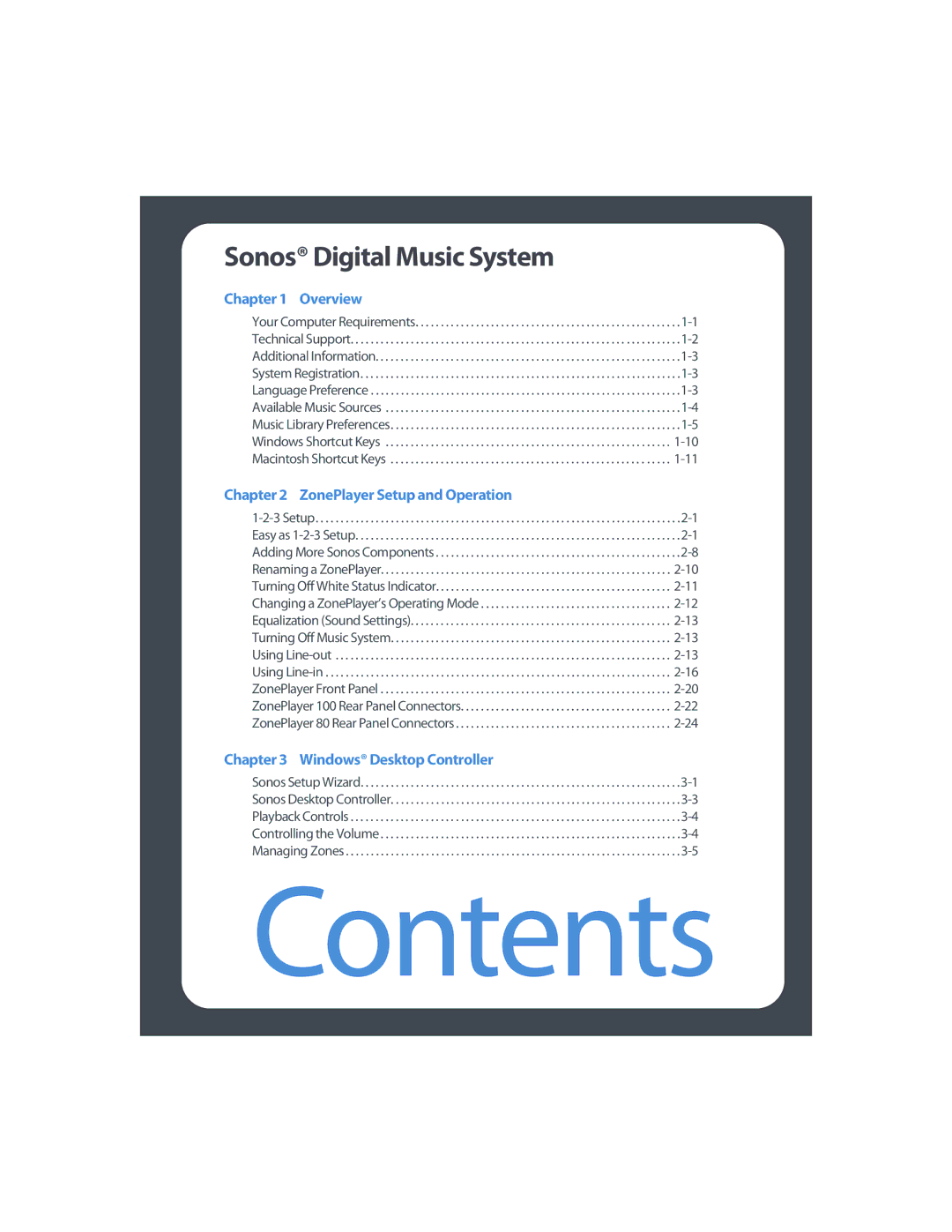 Sonos ZP80F manual Contents 