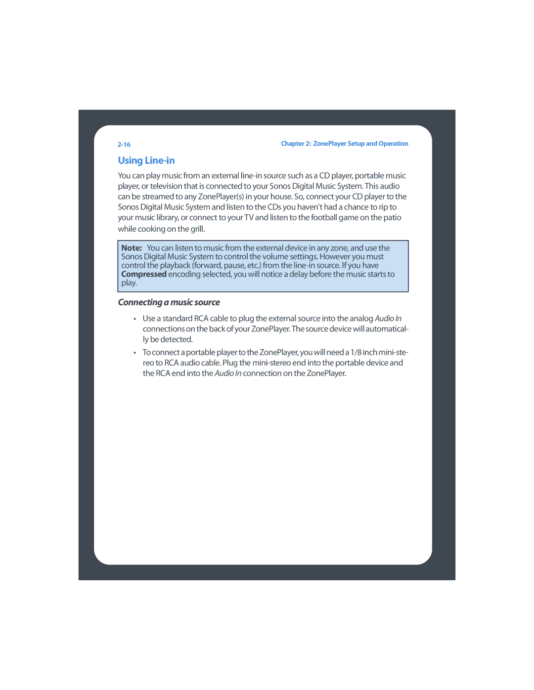 Sonos ZP80F manual Using Line-in, Connecting a music source 