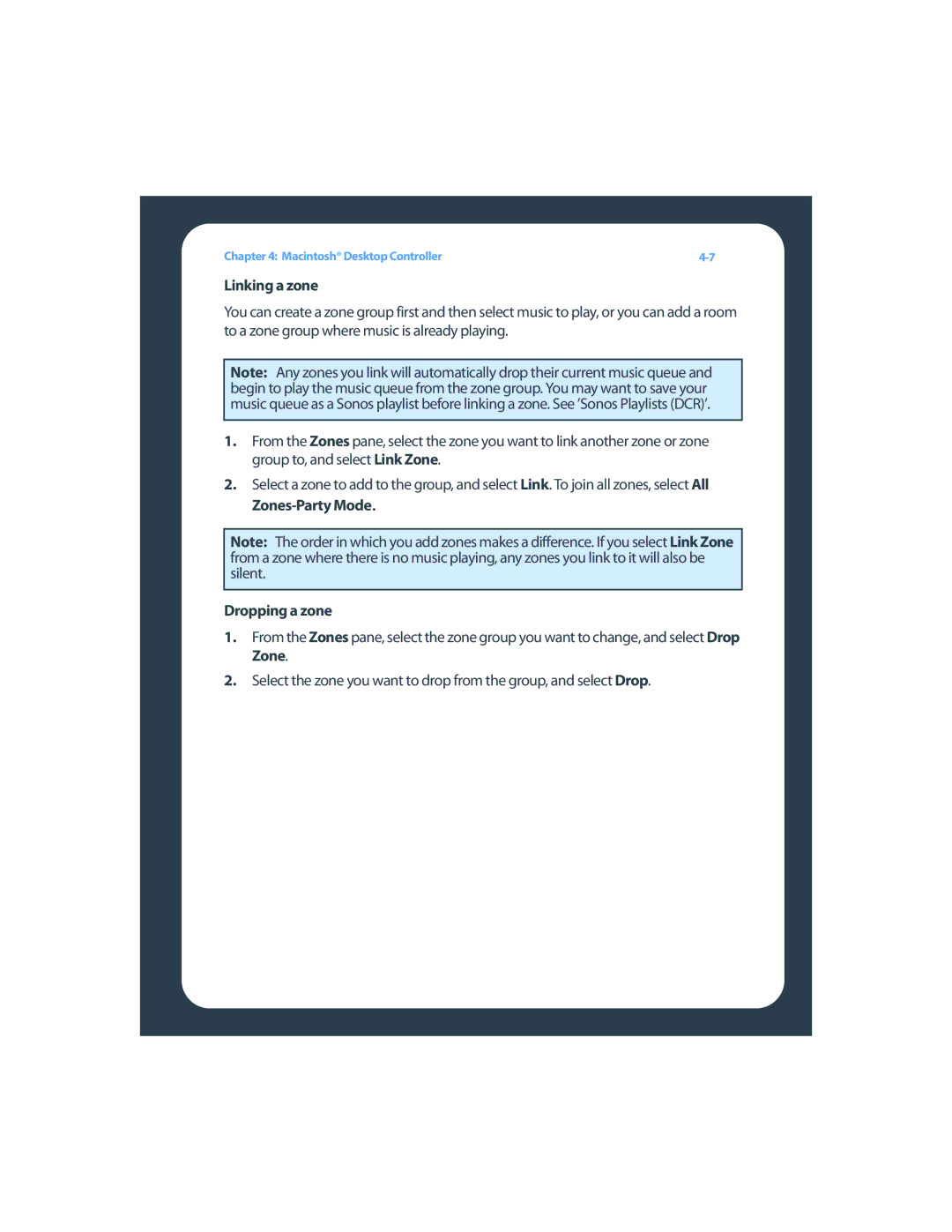 Sonos ZP80F manual Linking a zone 