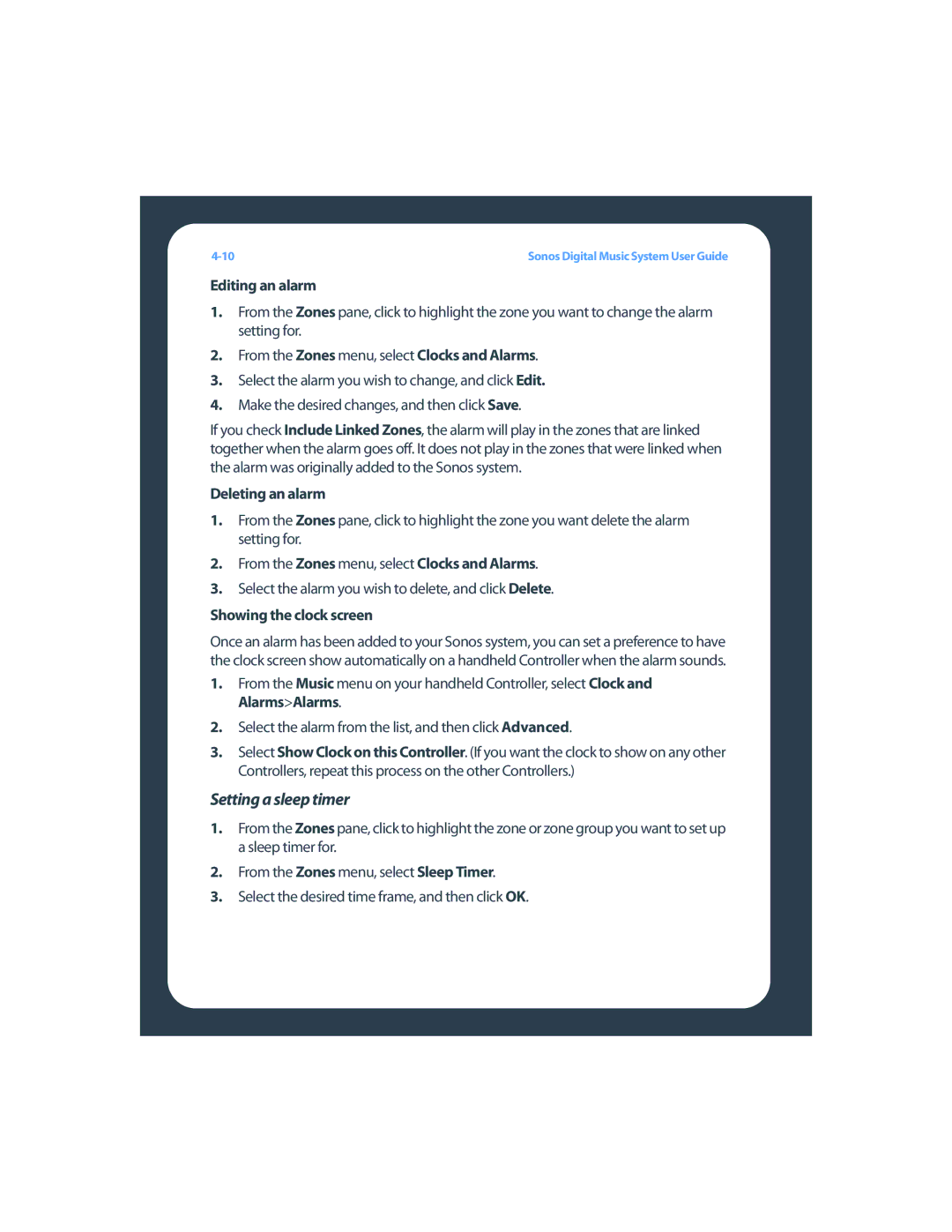 Sonos ZP80F manual Setting a sleep timer, Editing an alarm 