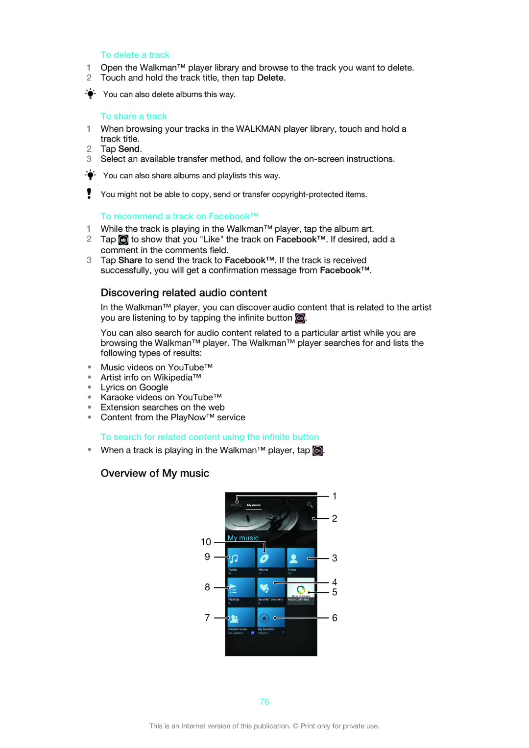 Sony 1265-2575, 1265-2574, 1265-2576 manual Discovering related audio content, Overview of My music 