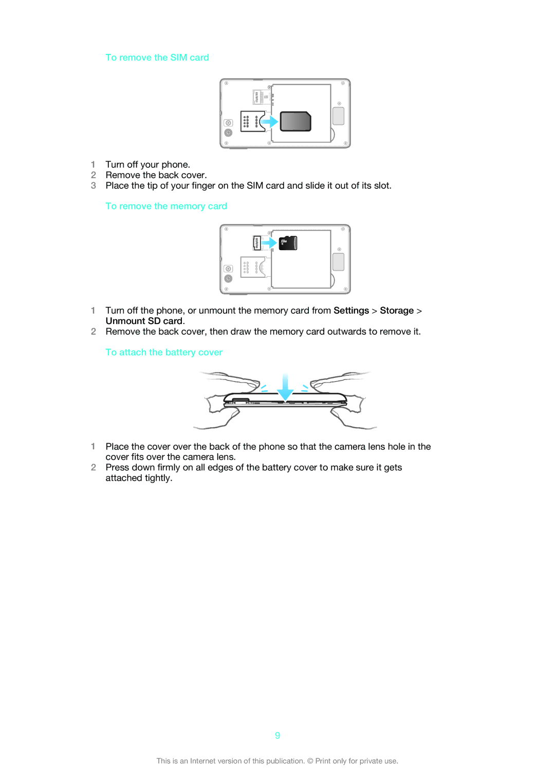 Sony 1265-2574, 1265-2575, 1265-2576 manual To remove the SIM card 