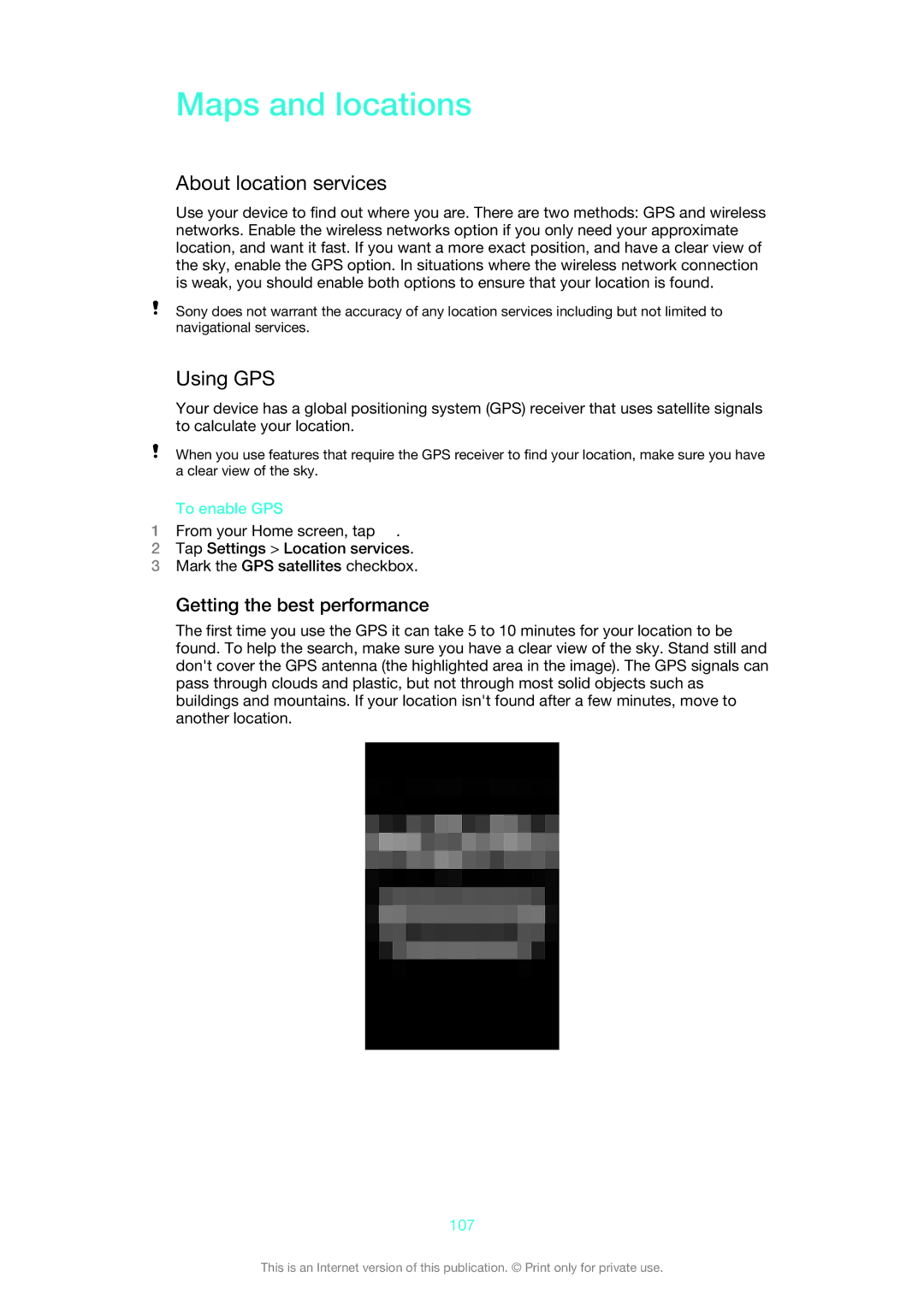 Sony 1266-1565 manual Maps and locations, About location services, Using GPS, Getting the best performance 