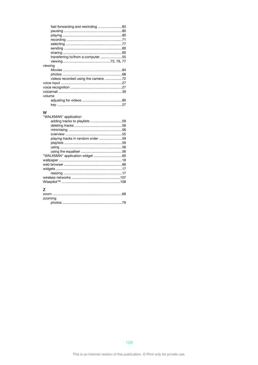 Sony 1266-1565 manual 128, Walkman application 