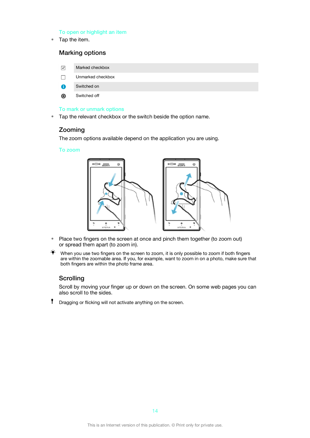 Sony 1266-1565 manual Marking options, Zooming, Scrolling 