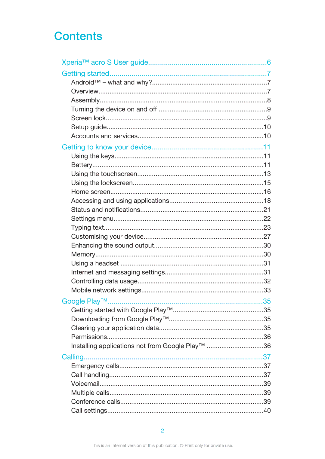 Sony 1266-1565 manual Contents 