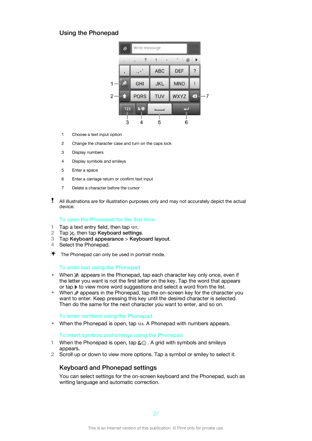 Sony 1269-0259, 1266-9649, 1266-9650, 1266-9648 manual Using the Phonepad, Keyboard and Phonepad settings 