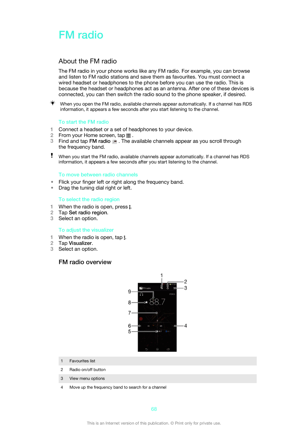 Sony 1270-6439, 1270-4315, 1270-6440, 1270-6441, C6502RED manual About the FM radio, FM radio overview 