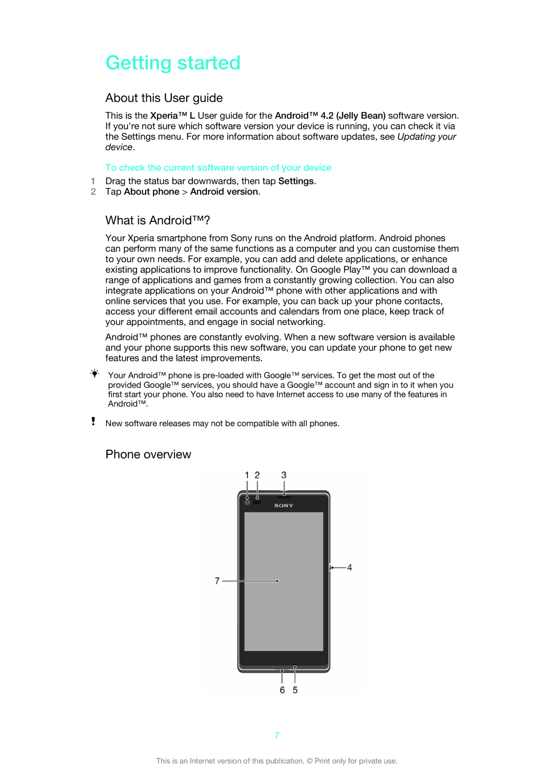 Sony C2105, 1271-1959, 1271-1960, 1271-1957 manual Getting started, About this User guide, What is Android?, Phone overview 