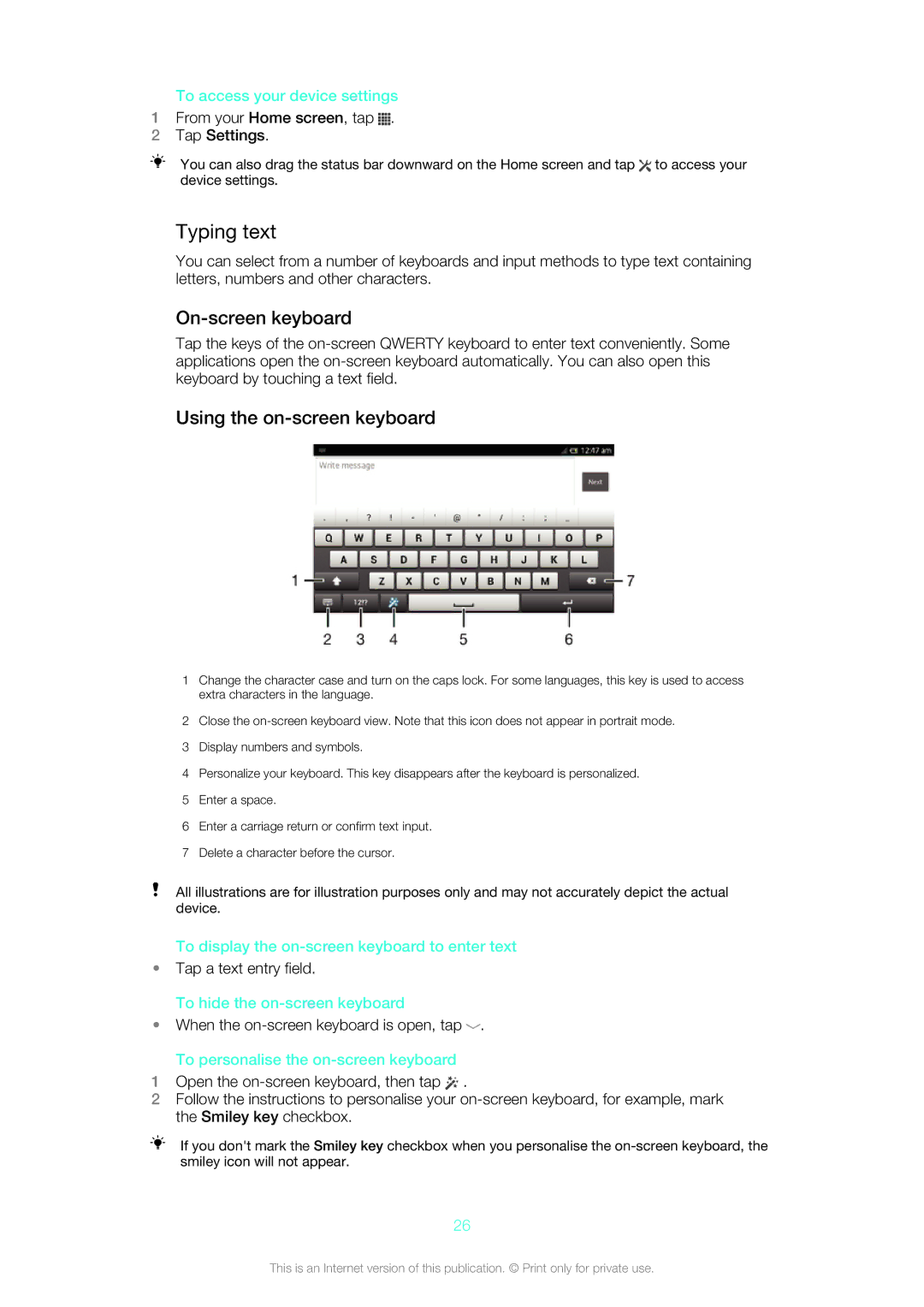 Sony 1271-4774, 1271-4773 manual Typing text, On-screen keyboard, Using the on-screen keyboard 